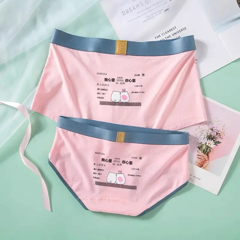 Cute Creative Couple Panties Mid-waist Modal