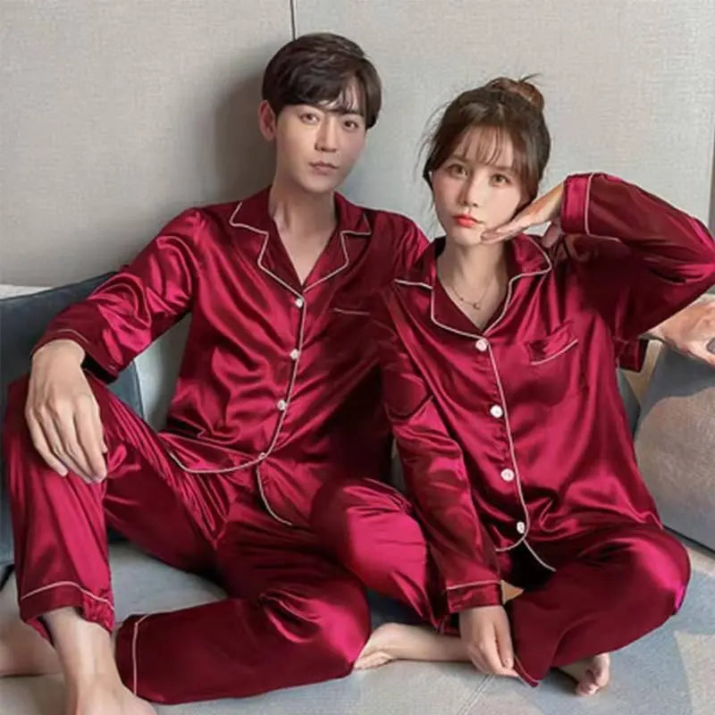 Couple Silk Satin Long Sleepwear Pajamas set