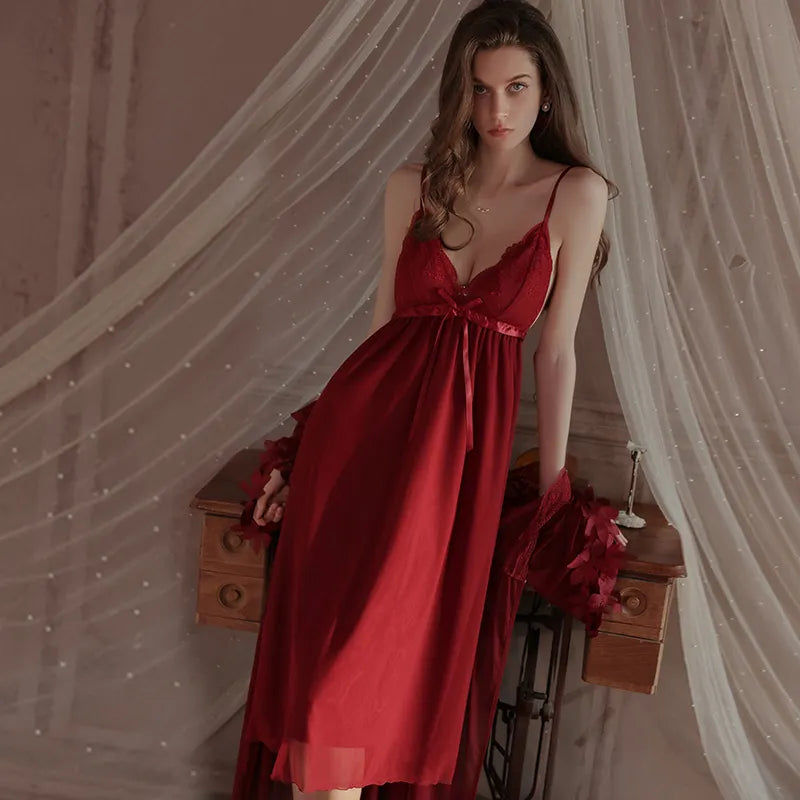 Soft See-through Deep V Nightgown Outer Robe