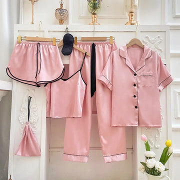 Luxury ice silk sleepwear suit